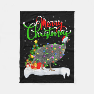 Xmas Lights Tree Santa Guinea Fowl Bird Merry Chri Fleece Blanket