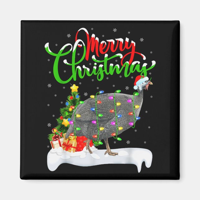 Xmas Lights Tree Santa Guinea Fowl Bird Merry Chri Magnet (Front)