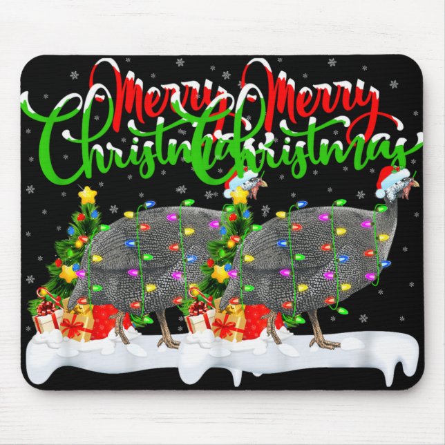 Xmas Lights Tree Santa Guinea Fowl Bird Merry Chri Mouse Pad (Front)