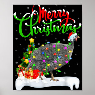 Xmas Lights Tree Santa Guinea Fowl Bird Merry Chri Poster