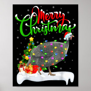 Xmas Lights Tree Santa Guinea Fowl Bird Merry Chri Poster