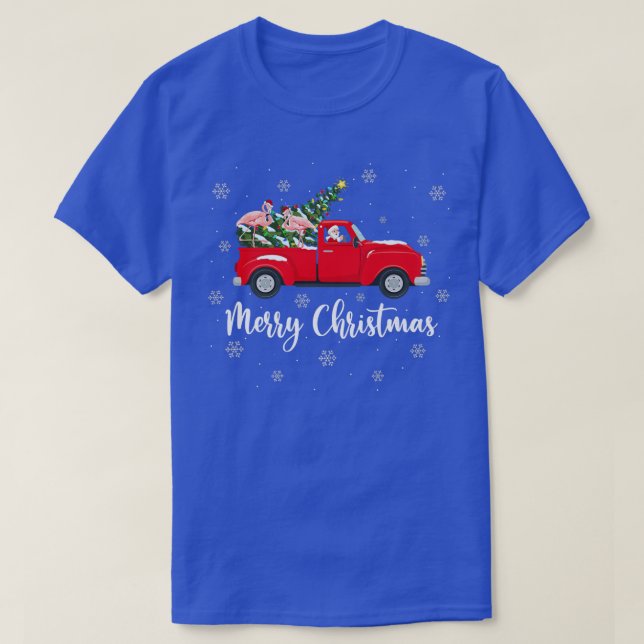 Xmas Lights Tree Santa Ride Flamingo Red Truck Chr T-Shirt (Design Front)