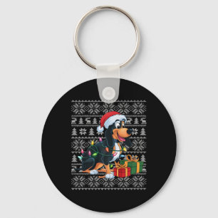 Xmas Lights Ugly Santa Black And Tan Coonhound Dog Key Ring