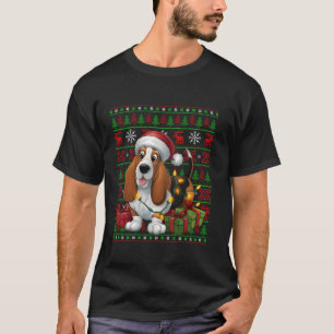 Xmas Lights Ugly Santa Hat Basset Hound Dog Christ T-Shirt