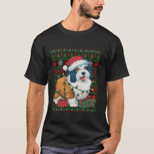Xmas Lights Ugly Santa Hat Icelandic Sheepdog Chri T-Shirt