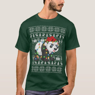Xmas Lights Ugly Santa Hat Panda Christmas T-Shirt