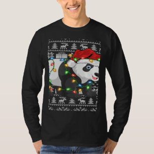 Xmas Lights Ugly Santa Hat Panda Christmas T-Shirt