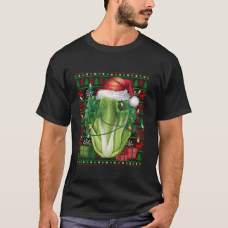 Xmas Lights Ugly Santa Hat Vegetable Lettuce Chris T-Shirt
