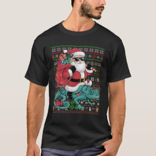 Xmas Lights Ugly Style Santa Riding Chameleon Chri T-Shirt