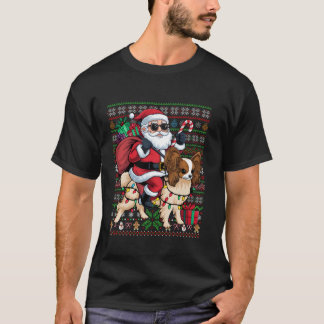Xmas Lights Ugly Style Santa Riding Papillon Dog C T-Shirt