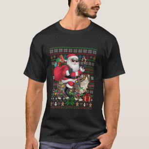 Xmas Lights Ugly Style Santa Riding Persian Cat Ch T-Shirt