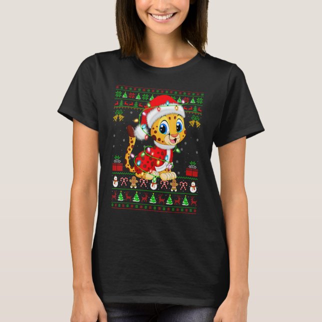  Xmas Lights Ugly Sweater Style Santa Cheetah Chr (Front)