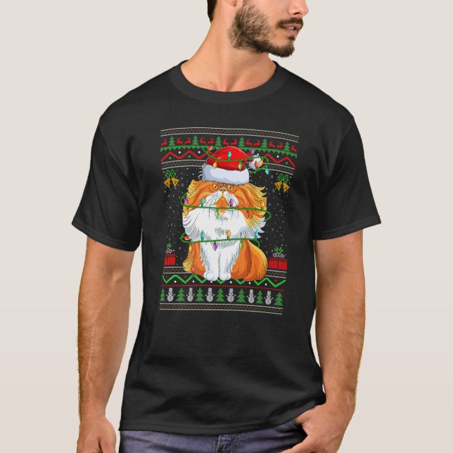 Xmas Lights Ugly Sweater Style Santa Persian Cat C (Front)