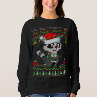 Xmas Lights Ugly Sweater Style Santa Racoon Chris