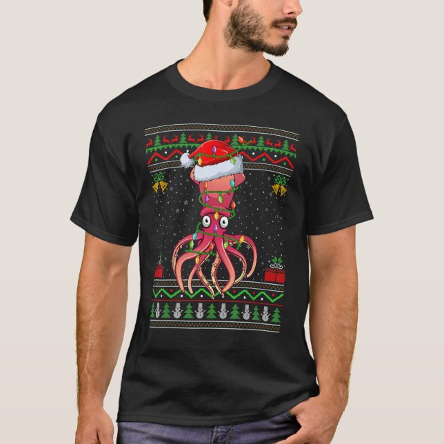 Xmas Lights Ugly Sweater Style Santa Squid Christm (Front)