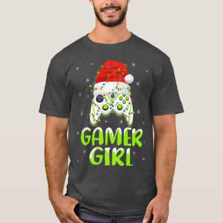 Xmas Lights Video Game Controller Santa Gamer Girl T-Shirt