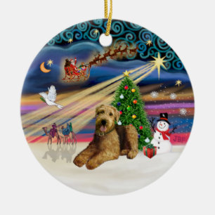 Xmas Magic - Airedale 5 (lying down) Ceramic Ornament