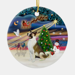 Xmas Magic - Akita (brown-white) Ceramic Ornament