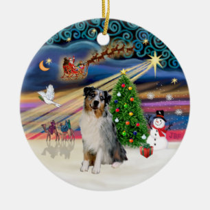 Xmas Magic - Aussie Shepherd (merle) Ceramic Tree Decoration