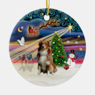 Xmas Magic - Aussie Shepherd (red-white 4) Ceramic Tree Decoration
