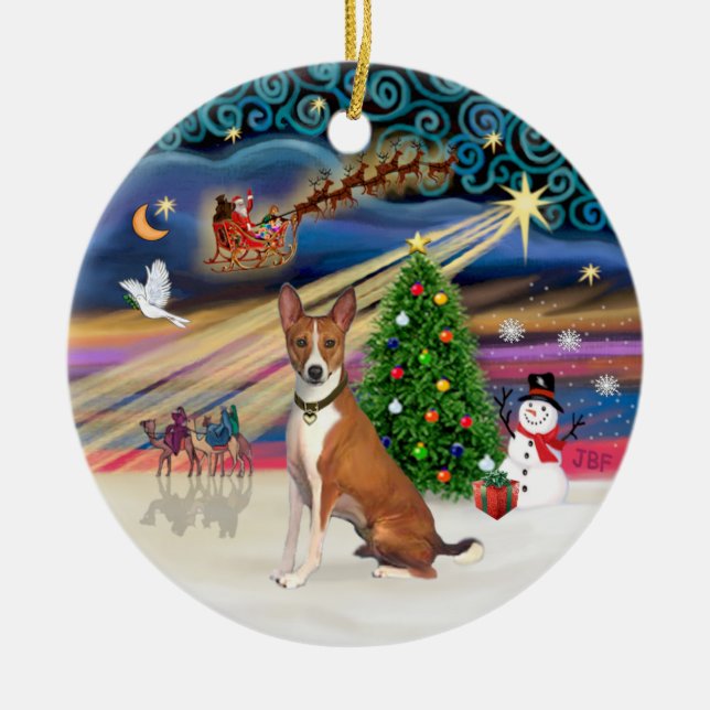 Xmas Magic - Basenji Ceramic Ornament (Front)