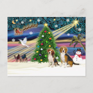 Xmas Magic Beagle Pair Holiday Postcard