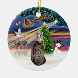 Xmas Magic -Bengal Cat Ceramic Tree Decoration