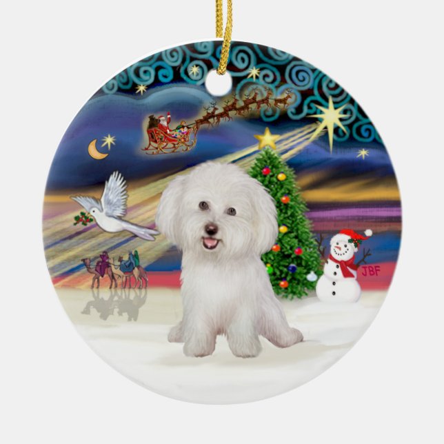 Xmas Magic - Bichon Frise #7 Ceramic Ornament (Front)