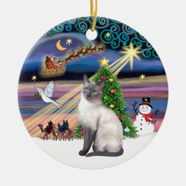 Xmas Magic - Blue Point Siamese Ceramic Ornament (Front)