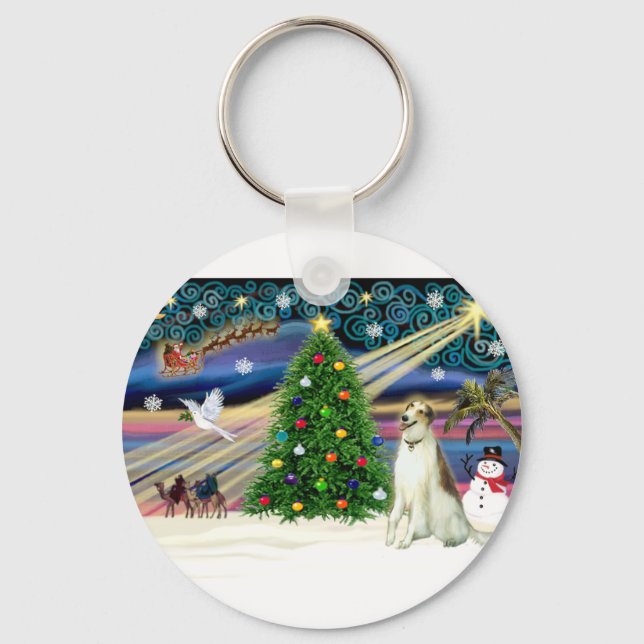 Xmas Magic-Borzoi Key Ring (Front)