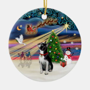Xmas Magic - Boston Terrier (looking up) Ceramic Ornament