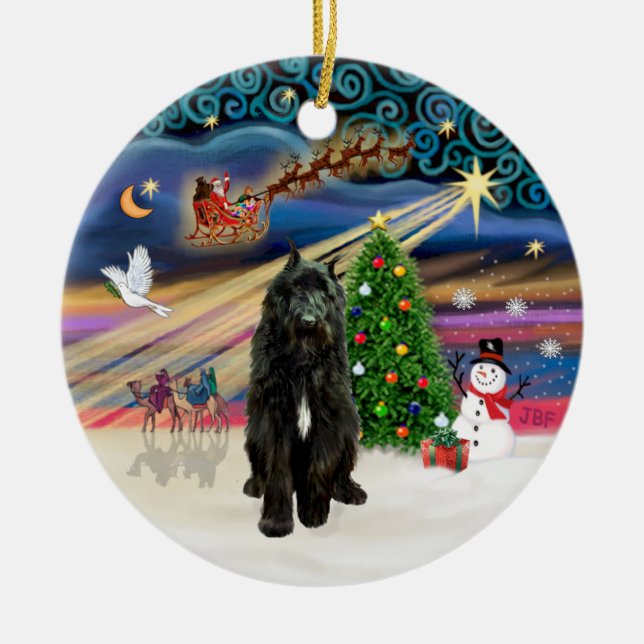 Xmas Magic - Bouvier (black) Ceramic Tree Decoration (Front)