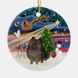 Xmas Magic - Brindle Pomeranian Ceramic Tree Decoration