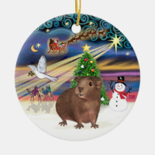 Xmas Magic - Brown Guinea Pig Ceramic Tree Decoration