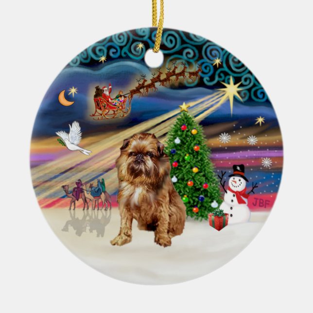 Xmas Magic - Brussels Griffon (red) Ceramic Ornament (Front)