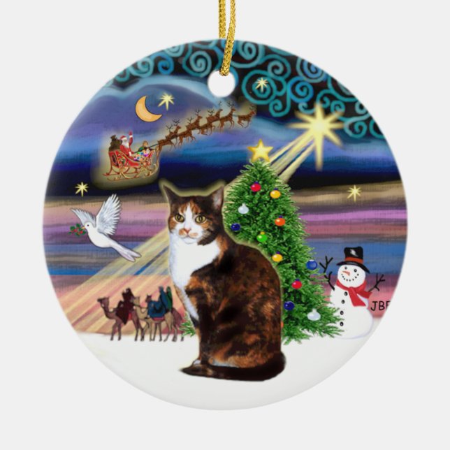 Xmas Magic - Calico cat (ASH) Ceramic Ornament (Front)