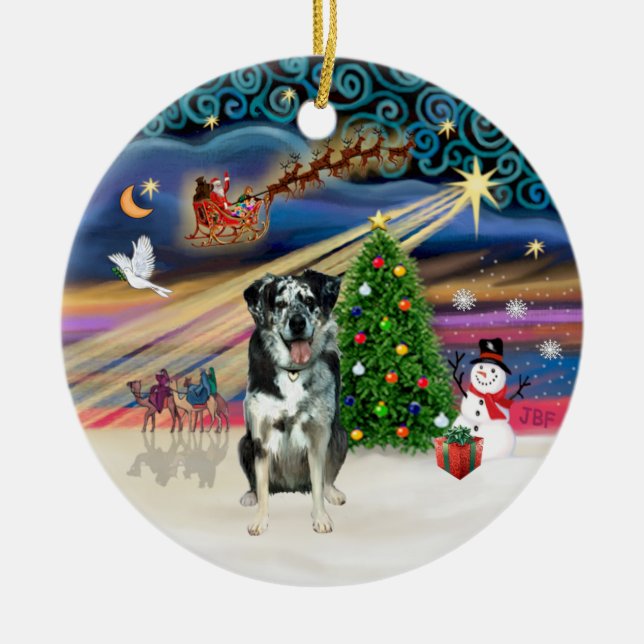Xmas Magic - Catahoula Leopard Dog Ceramic Ornament (Front)