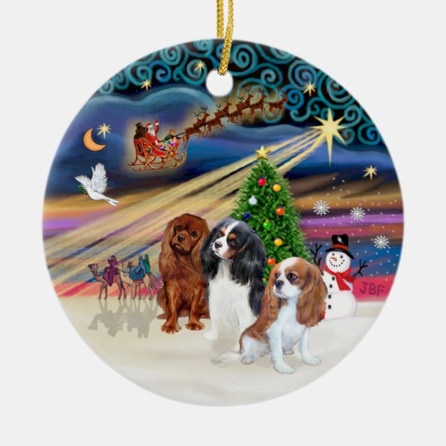 Xmas Magic - Cavaliers (three) Ceramic Ornament (Front)