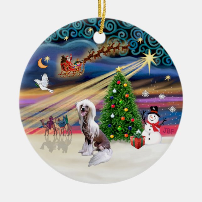 Xmas Magic - Chinese Crested Ceramic Ornament (Front)