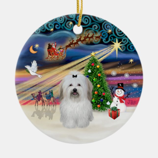 Xmas Magic - Coton de Tulear (bow) Ceramic Tree Decoration (Front)