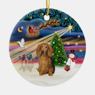 Xmas Magic - Dachshund (Lg Haired Sable) Ceramic Tree Decoration
