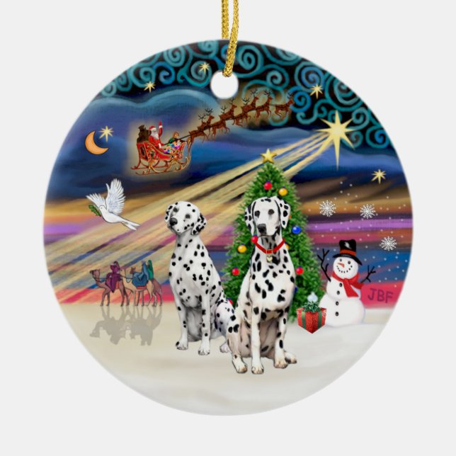 Xmas Magic - Dalmatians (two) Ceramic Ornament (Front)