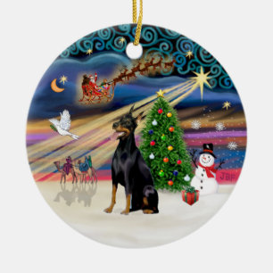 Xmas Magic - Doberman (black-tan) Ceramic Ornament