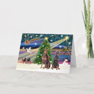 Xmas Magic-Doberman Pair Holiday Card