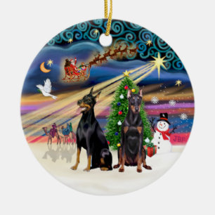 Xmas Magic - Dobermans (two) Ceramic Ornament