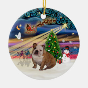 Xmas Magic - English Bulldog 1 (brown-cream) Ceramic Ornament