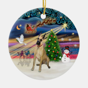 Xmas Magic - Fawn Great Dane #20 (sit) Ceramic Tree Decoration