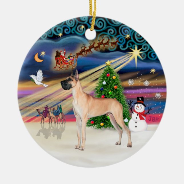 Xmas Magic - Fawn Great Dane (stand) Ceramic Ornament (Front)