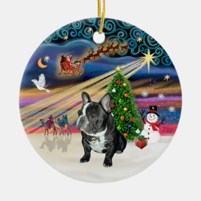 Xmas Magic - French Bulldog (black-white) Ceramic Ornament (Front)