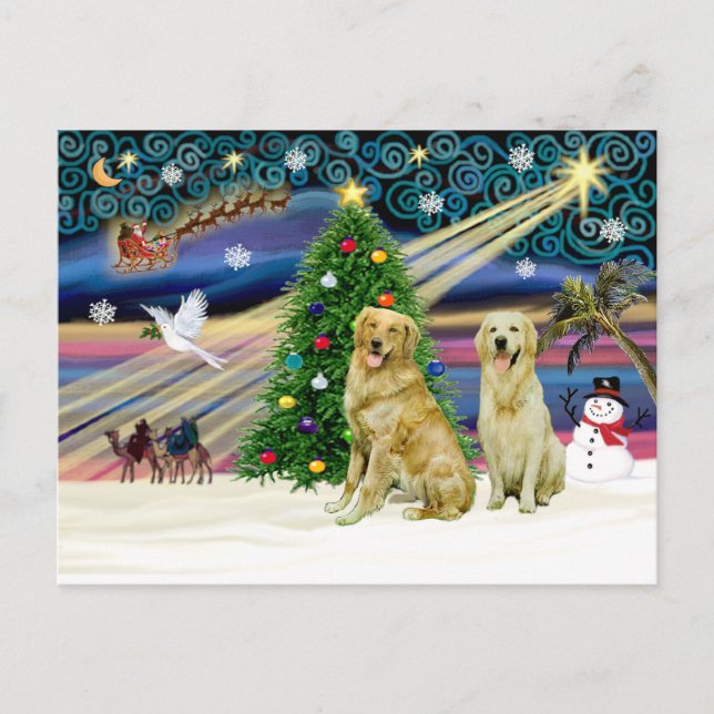 Xmas Magic-Golden-Pair Holiday Postcard (Front)